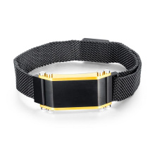 Hombres de acero inoxidable pulsera joyería superficie lisa nombre personalizado pulsera magnética hombres